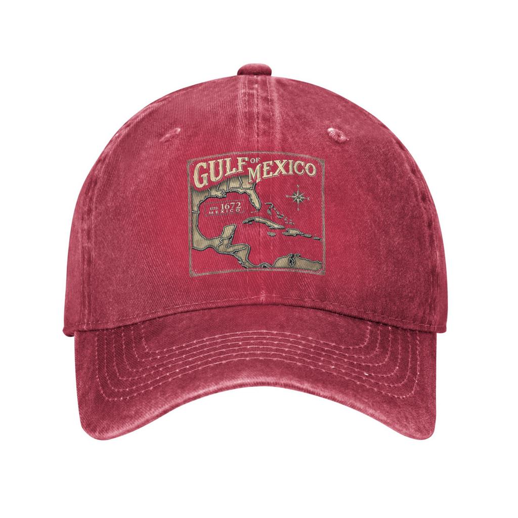 Gulf of Mexico 1672 Historic Map Baseball Cap Vintage Distressed Washed Forever Beach Headwear Men Women Outdoor Adjustable Hats