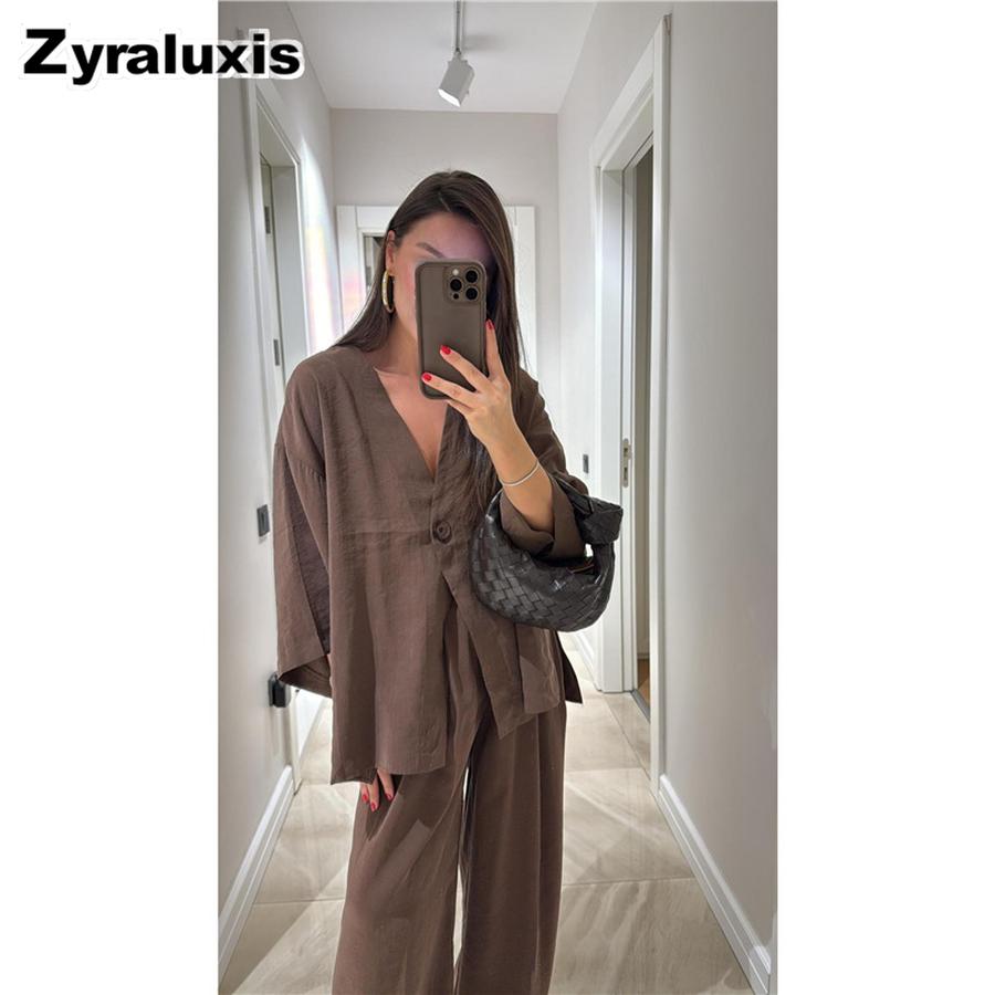 Trendy Loose V-Neck Wide Leg Pants Casual Fashion Set for Women