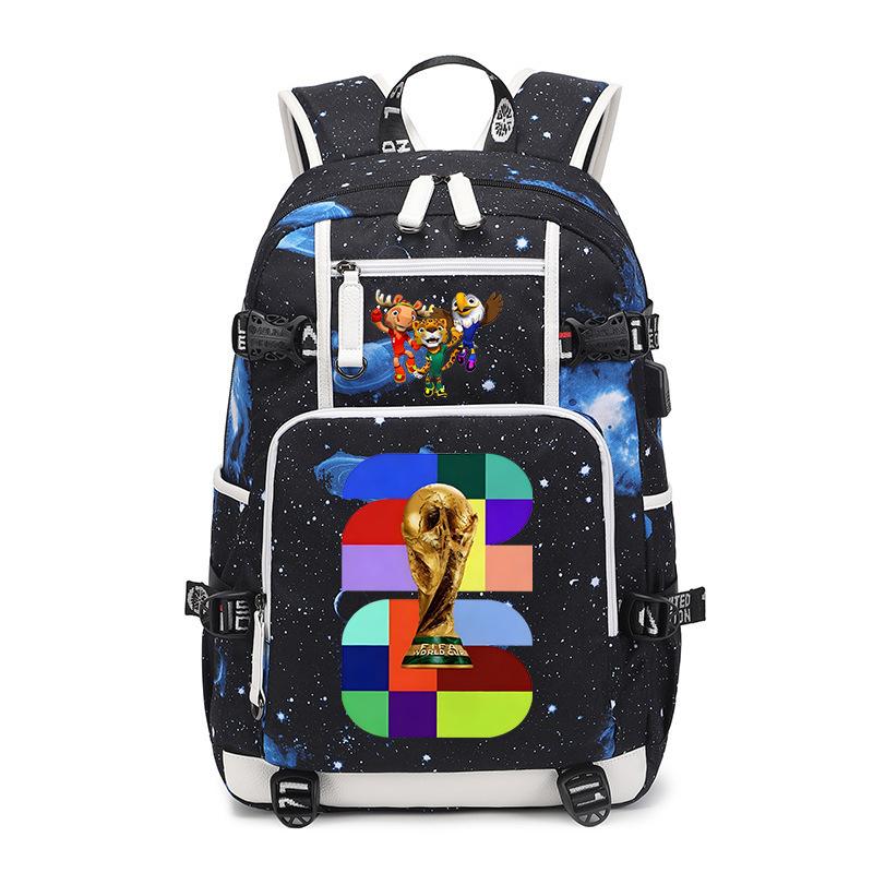 2026 Weltcup Druck Schülerrucksack Große Kapazität Outdoor-Reiseucksack USB-Laden Laptop-Rucksack Trendig