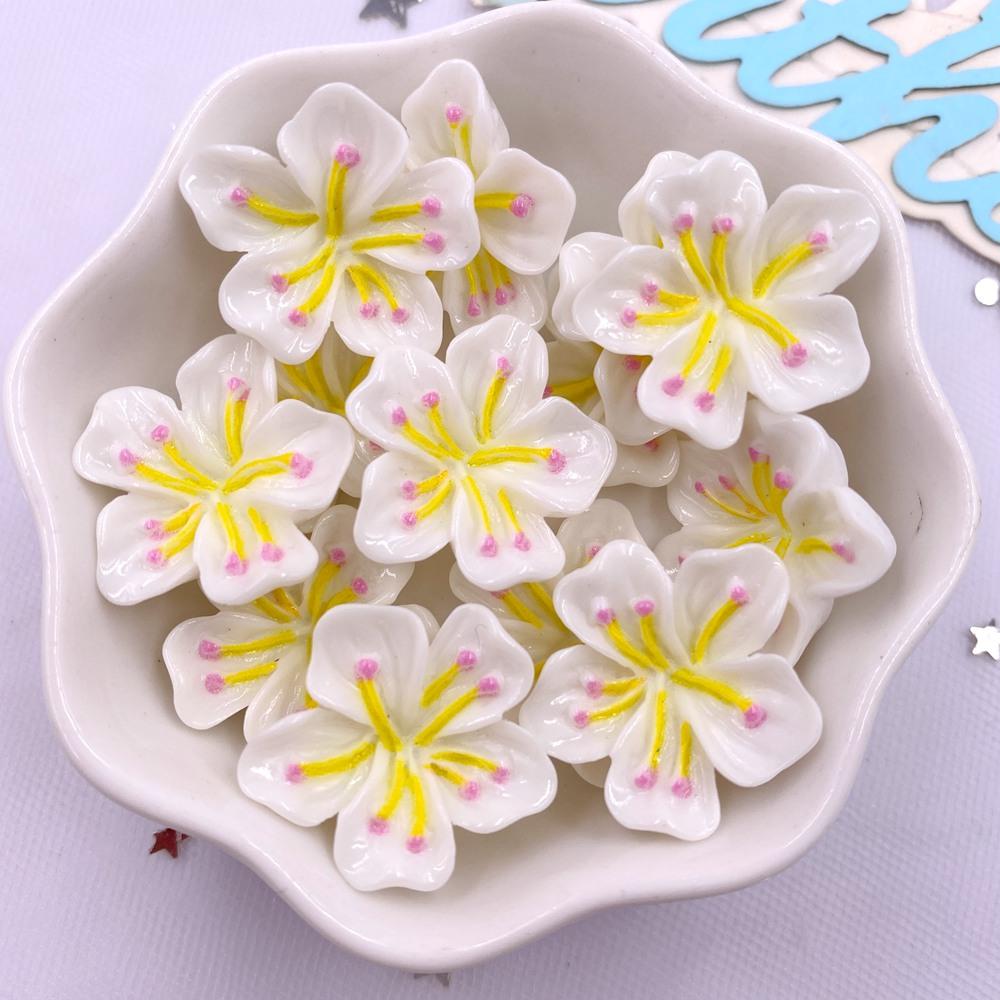 20PCS Mixed Resin 3D Colorful Painted Kawaii Peach Blossom Flat Back Stone Figurines Scrapbook DIY Bow Decor  Accessories