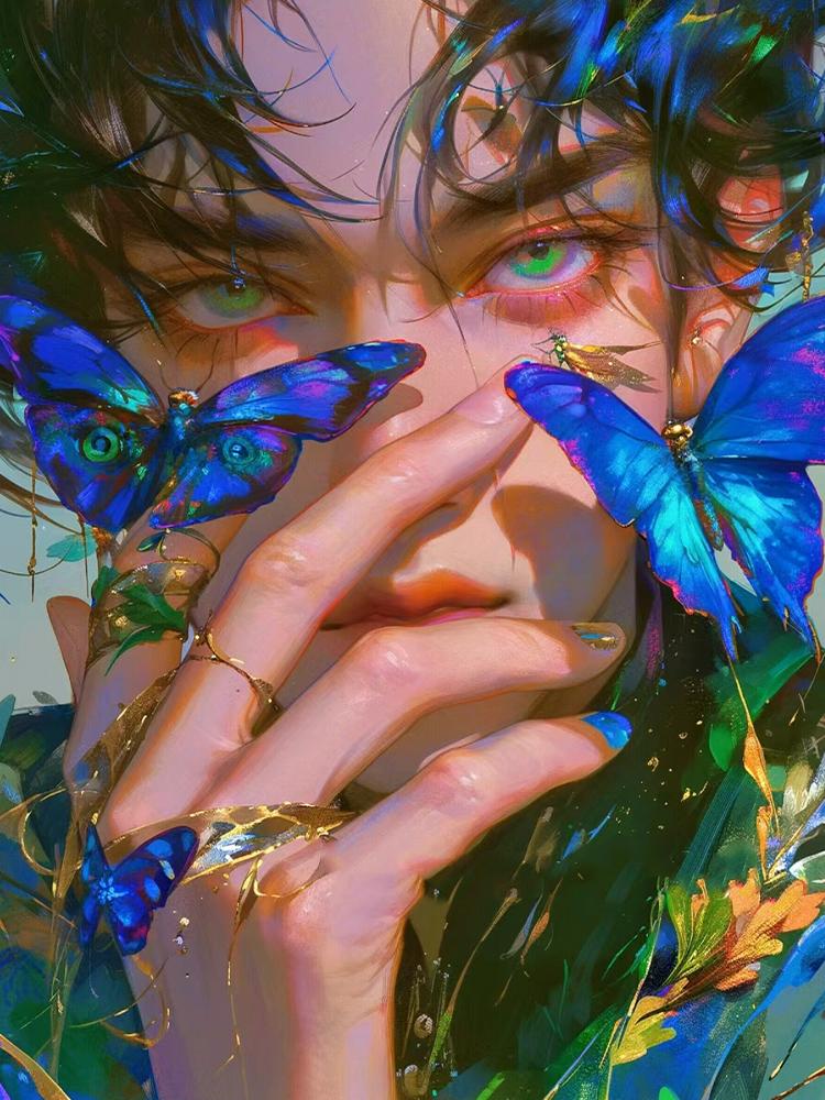 

Вышитый крестом портрет Искусство Нового 2024 года Алмазная мозаика Вышитая картина Бабочка Мужская алмазная живопись Full Round 20x30CM