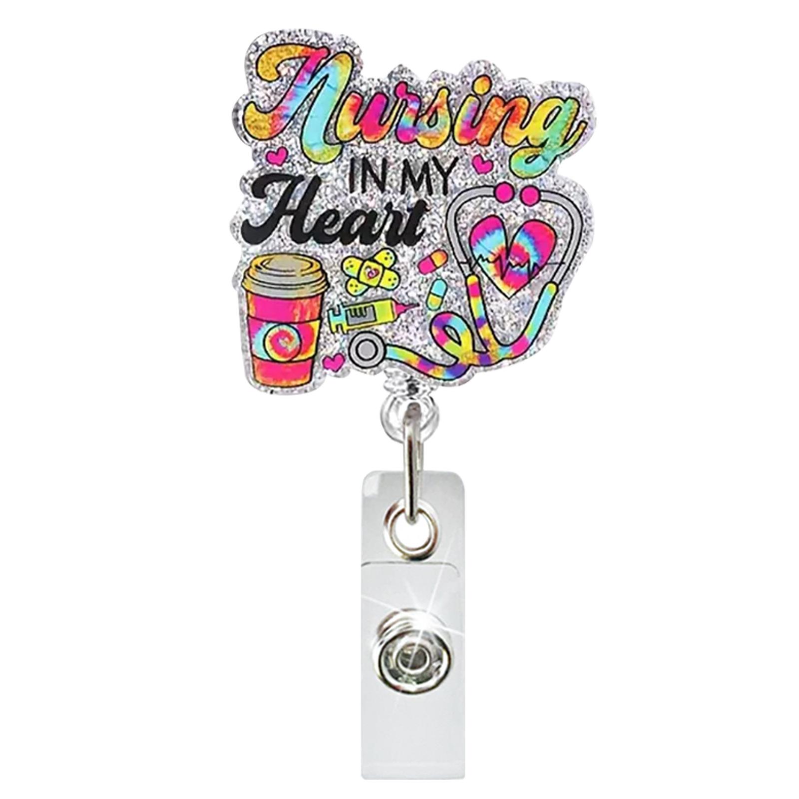 

Rainbow Acrylic Rhinestone Beaded Pull Tabs Cow Pull Tabs Doctor Nurse Name Card Holder Retractable Badge Reel Key Ring
