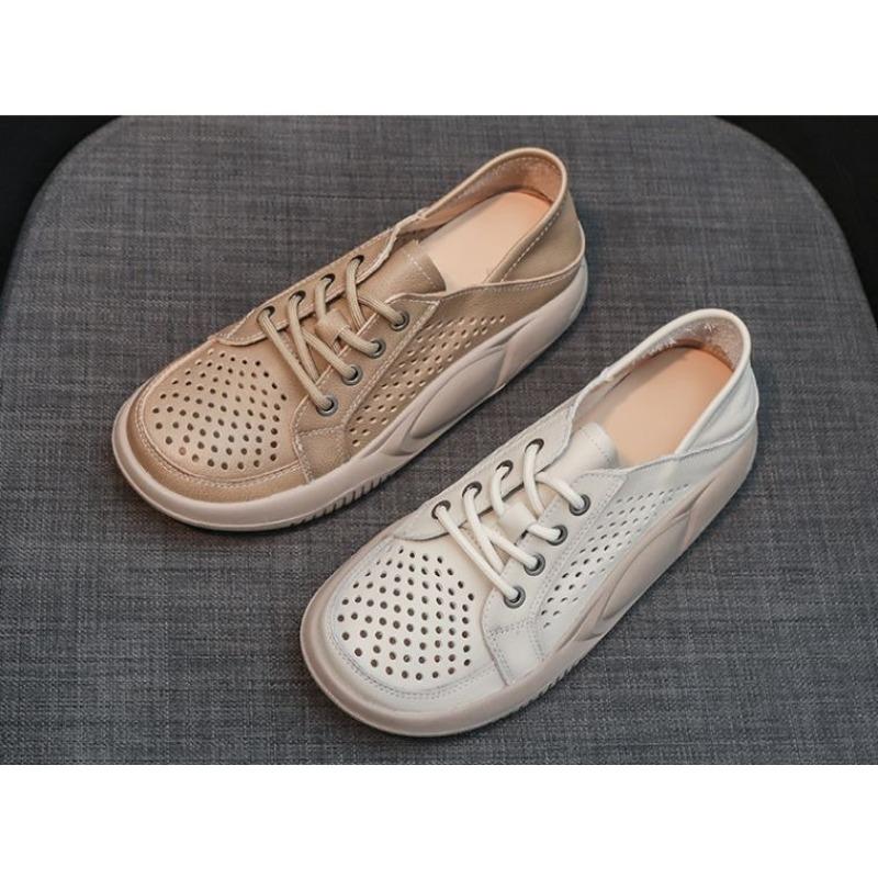 Perforated Breathable Sneaker Sandals for Women, White Sneakers, Summer Thin Lace-up with Sponge Soles, Casual Shoes