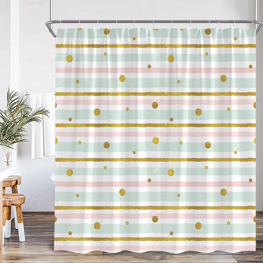 Geometric Stripes Shower Curtain Abstract Wavy Line Spots Art Aesthetic Bathroom Decorations Modern Bath Curtain with Hooks