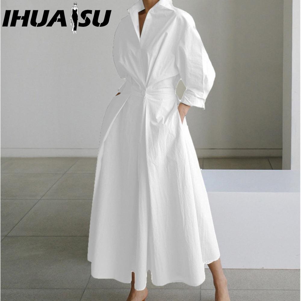 IHUASU Modă Femei Primăvară Toamnă Mânecă Lungă Guler POLO Rochii Casual