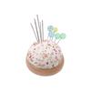 Round Fabric Pincushion with Floral Pattern On Wooden Base Sewing Needle Holder for Crafting Quilting and Embroidery Tools Organizer