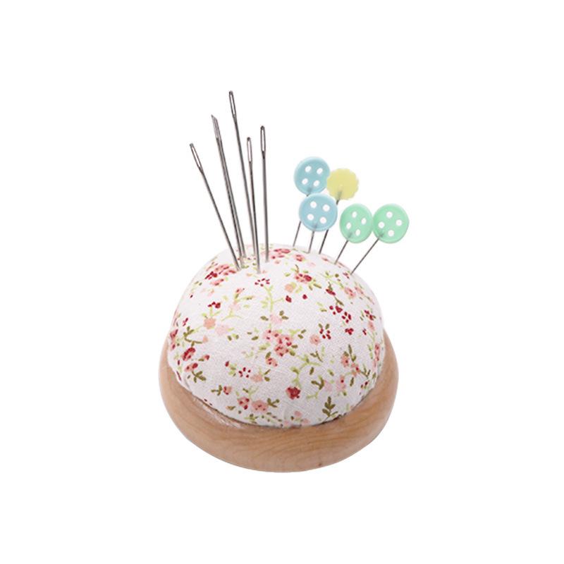 Pin Cushion with Wooden Base - Japanese Needle Holder for Sewing and Crafting