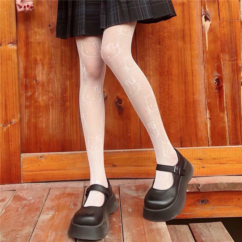 Süße japanische Katzen-Netzstrümpfe – Lolita-Stil, Frühling/Sommer, schwarzes Hohldesign, JK Hot Girl Strumpfhose