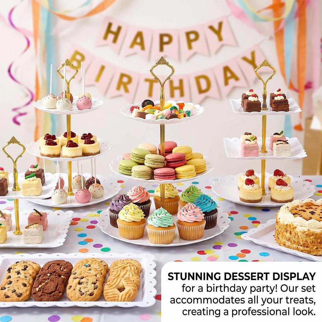 6pcs Cake Stand Afternoon Tea Wedding Plates Party Embossed Tableware Holder