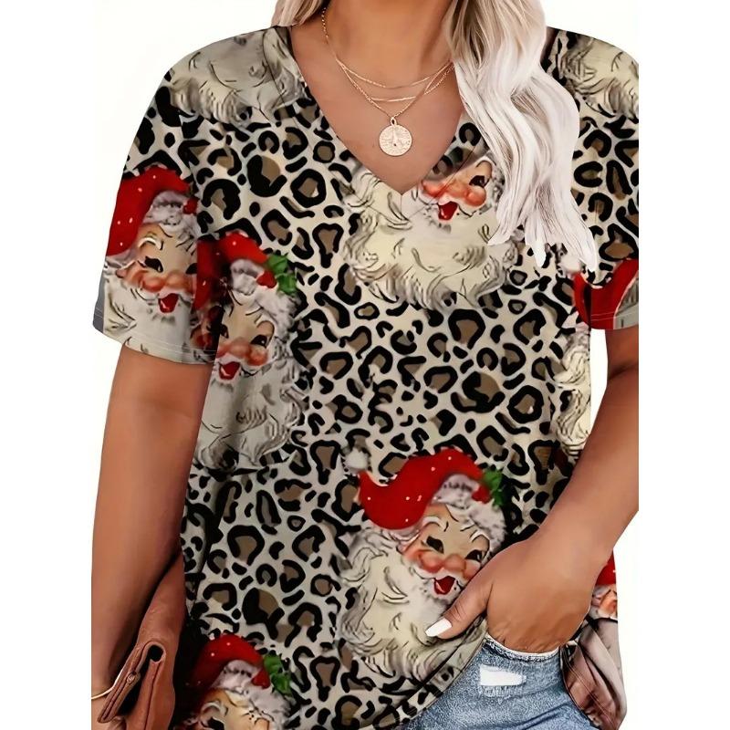 Μόδα Γυναικείο T-shirt Χριστουγεννιάτικο Δέντρο Print V Λαιμόκοψη Κοντομάνικο Βασικά Τοπ Streetwear Καλοκαίρι Oversized Ρούχα Γυναικεία T-shirts