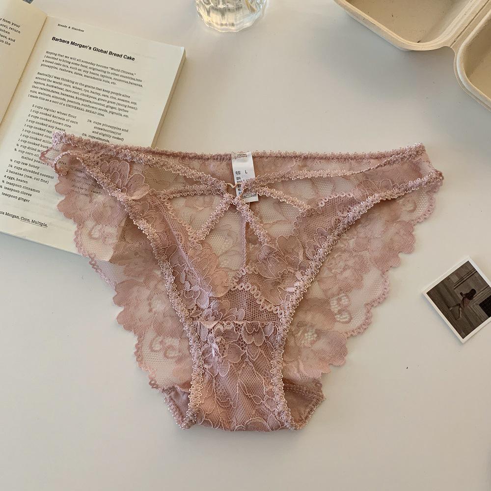 Slightly Tipsy Love - Purple Lace Low-Waist Breathable Cotton Panties with Cross Cutout
