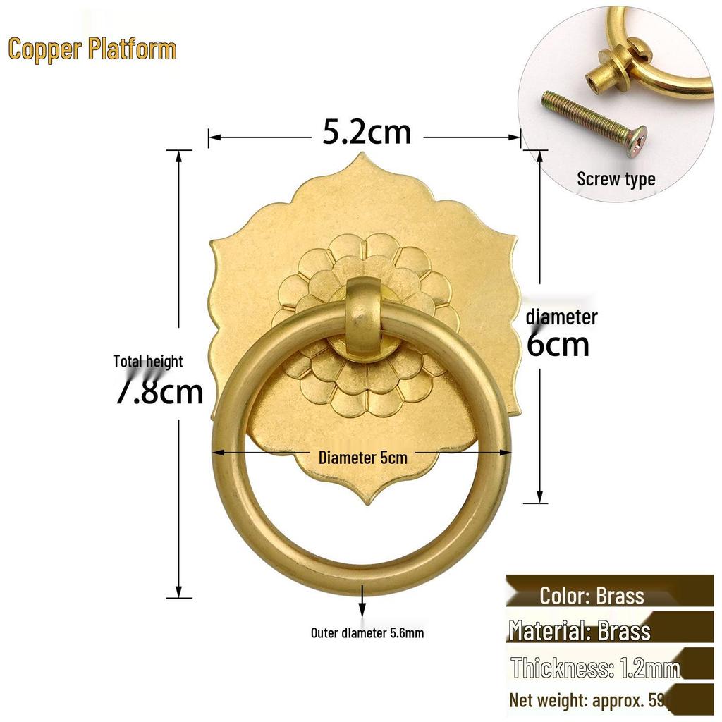 Antique Style Pure Copper Hexagonal Handle for Cabinets & Drawers - Retro Chinese Hardware Accessory