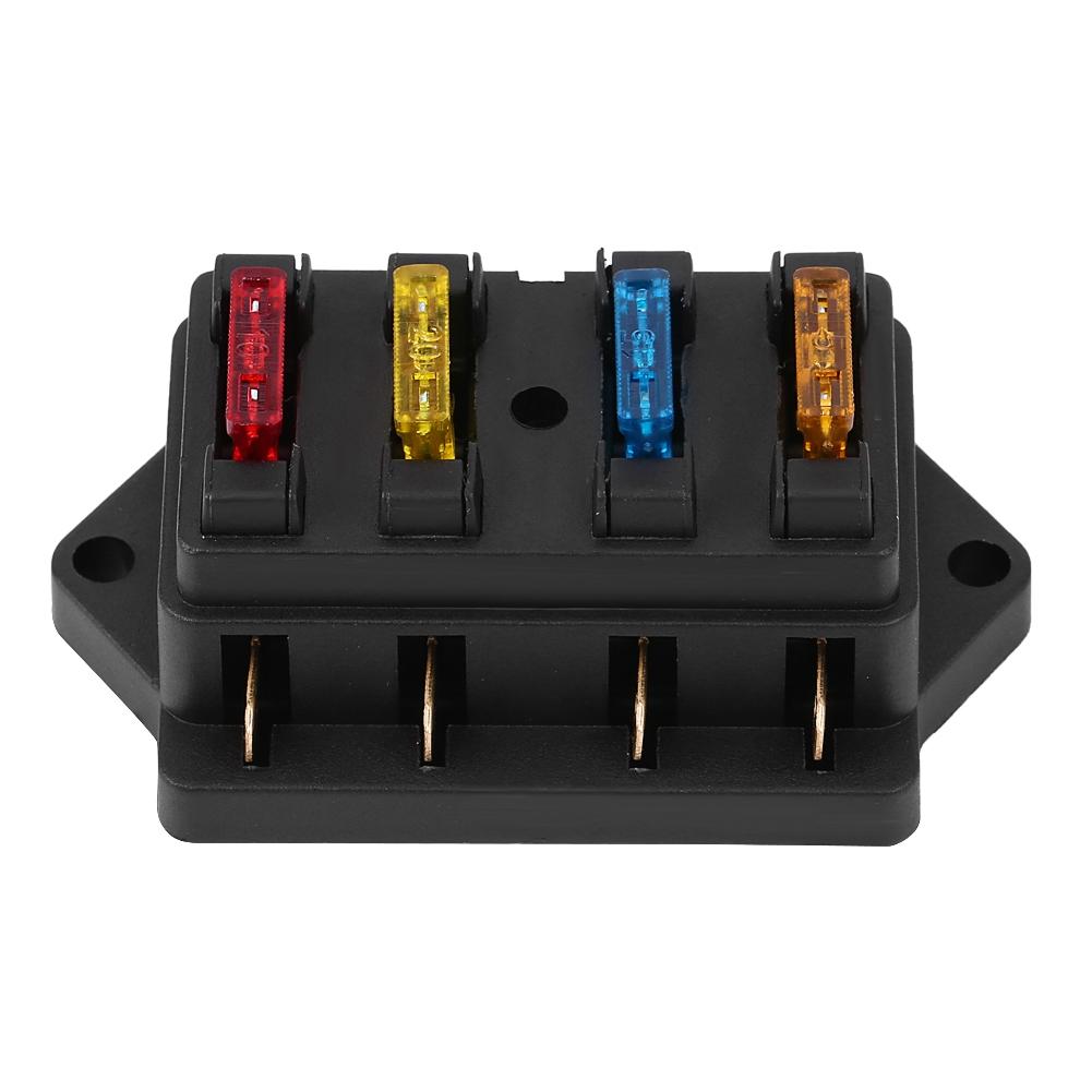 12 24V Car 4 Way Circuit Standard Blade Fuse Box Block Holder with 5A+10A+15A+20A Fuse