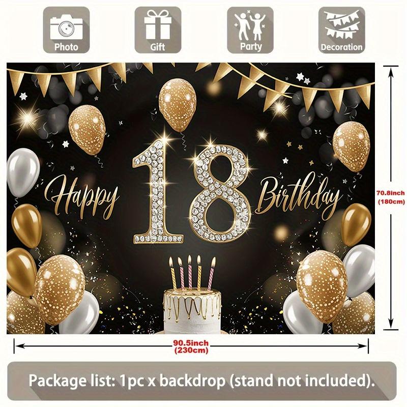 A Black and Gold 18th Birthday Party Banner - an Elegant Polyester Fabric Backdrop