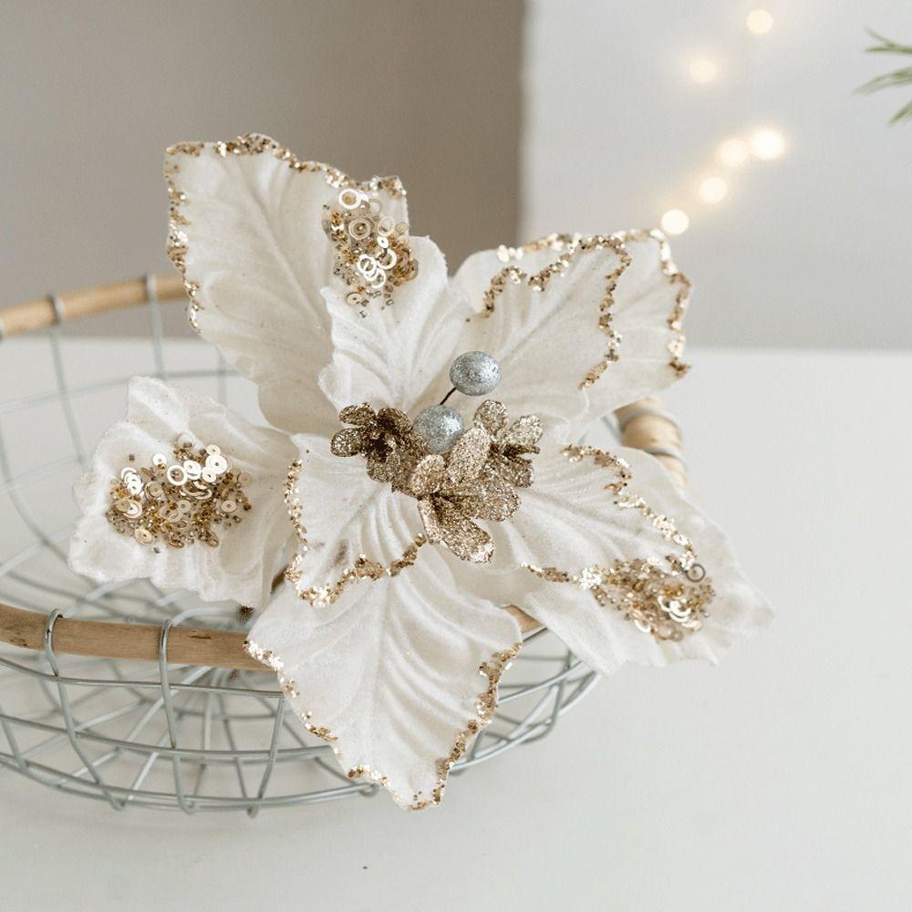 Simulation Artificial Poinsettia Flower 22cm Christmas Tree Decorations  Party Gifts