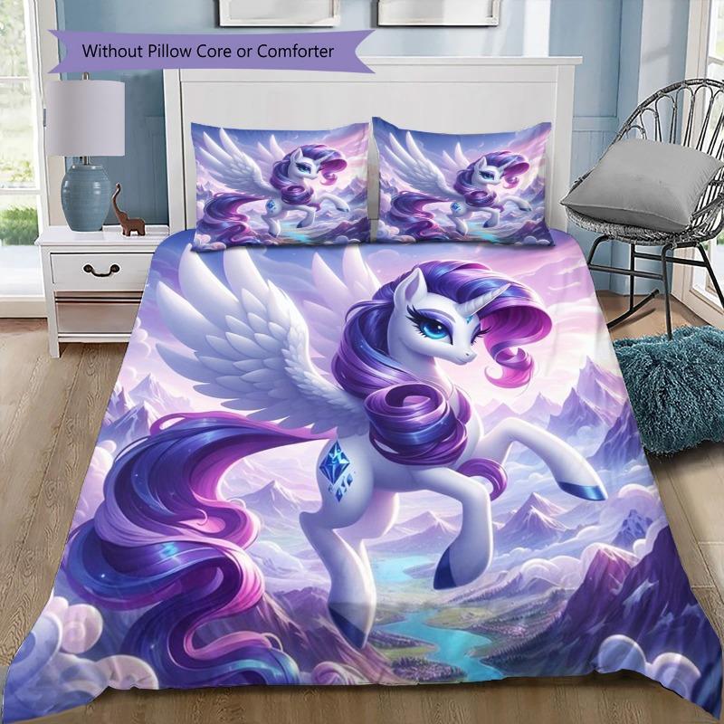 Purple Winged Unicorn Mountain Cloud Scenery Print Duvet Cover Set Soft Bedding Set For Bedroom Home Decoration
