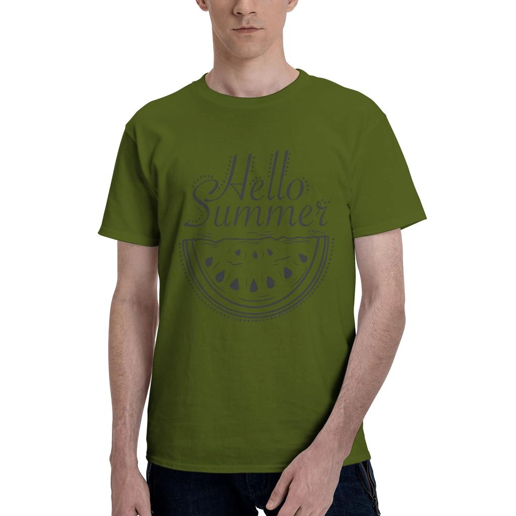 Hello summer Men T Shirts Watermelon print Humorous Tee Shirt Short Sleeve Round Collar Pure Cotton Adult Tops TShirt