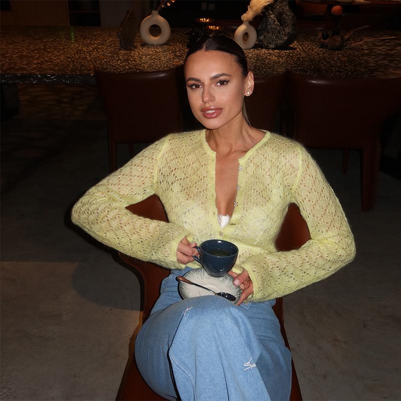 Hollow Knit Cardigan Long Sleeved Short Thin Sweater Women's Slim Top Casual Elegant Commuting Versatile Cardigan Spring Summer