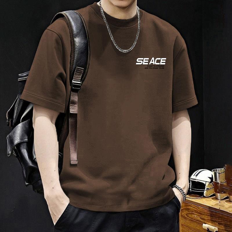 Men Simple Letter Print Short Sleeve T Shirt Crew Neck Loose Fit Casual Basic Daily Summer Top