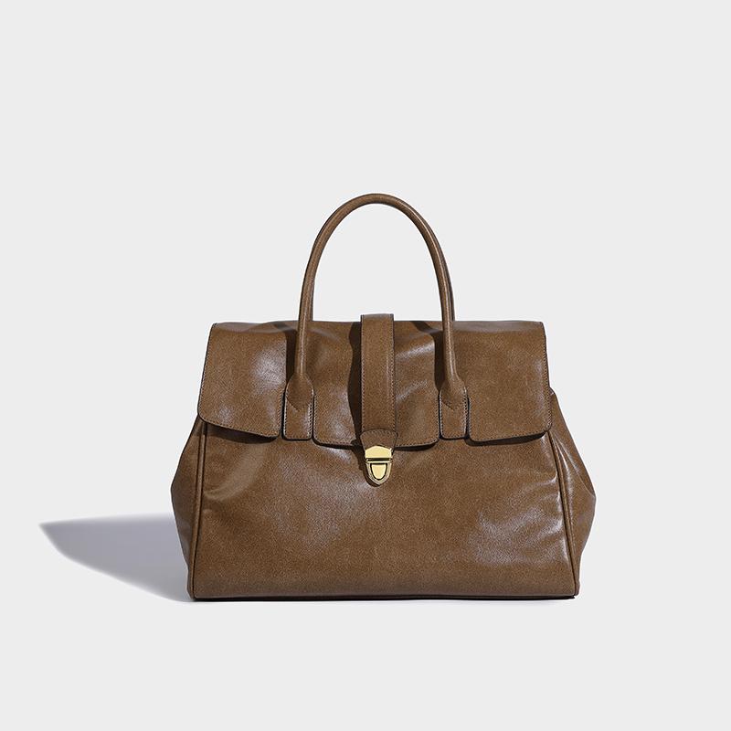 Luxury Women's Briefcase Designer Bag and Bag New In PU Leather Vintage Simple Large Capacity Lock Displacement Lady Tote