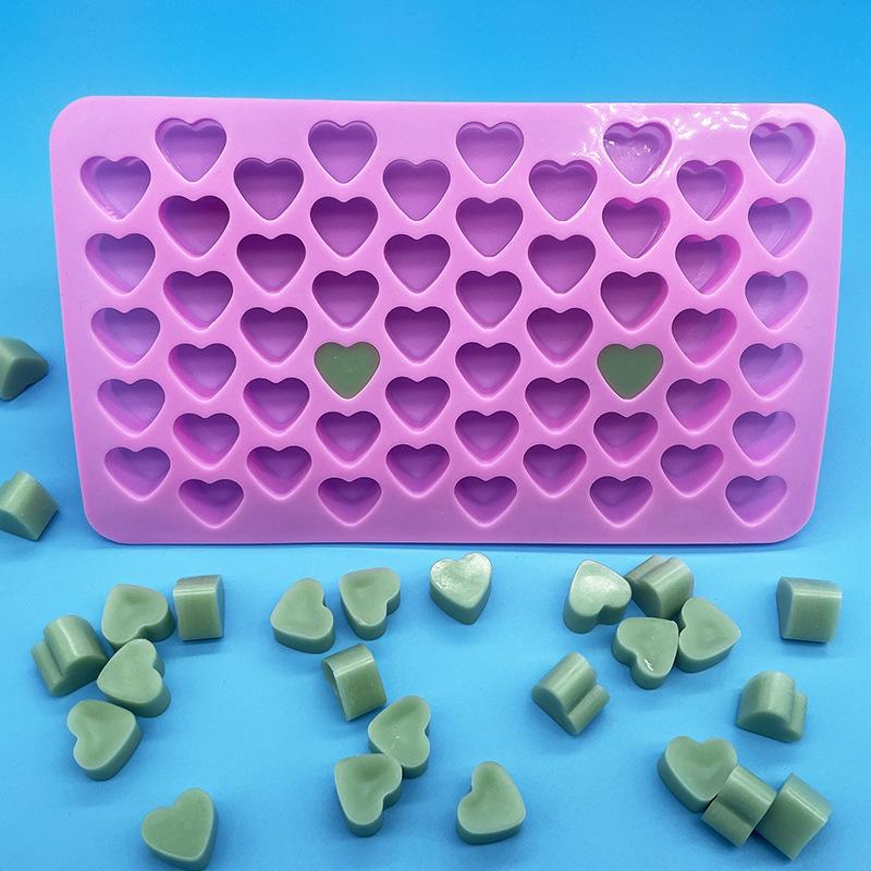 Heart Shaped Silicone Soap Mold 55 Grids Food Grade Non-stick Tray for Chocolate Cookie Cake Baking DIY