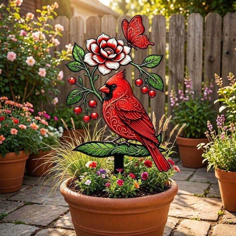 2D Flat Floral Bird Garden Stake Acrylic Flower Pattern Ornaments  Outdoor Lawn Use