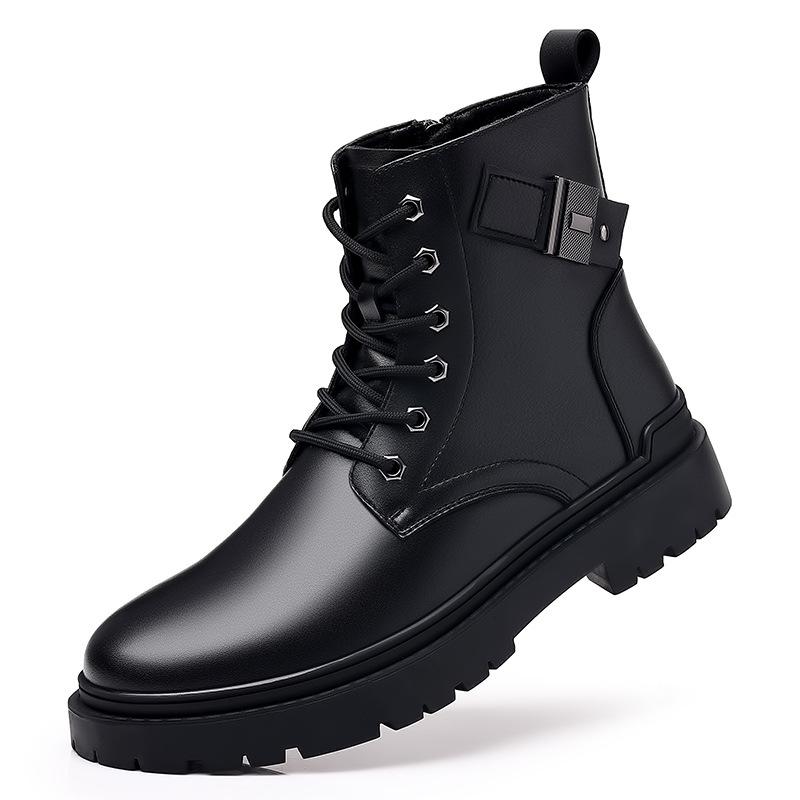 Patent Leather Boots Men's  New Autumn and Winter New Fashion Casual British Style Men's Shoes Genuine Leather High-top Men's Shoes Trend