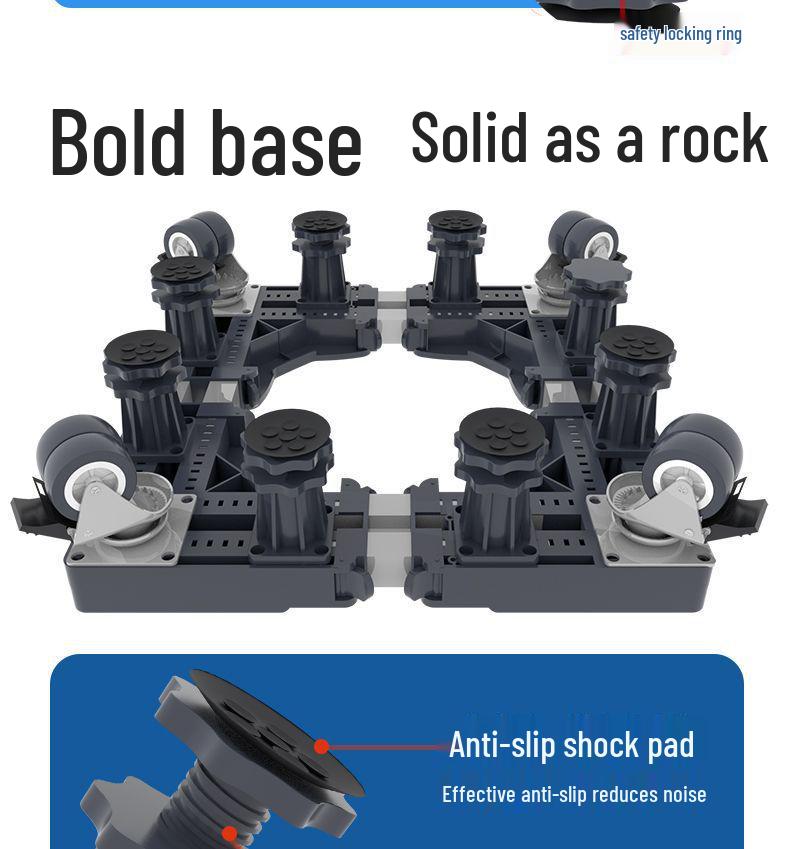 Adjustable Washing Machine Base with Drum Impeller and Storage Shelf