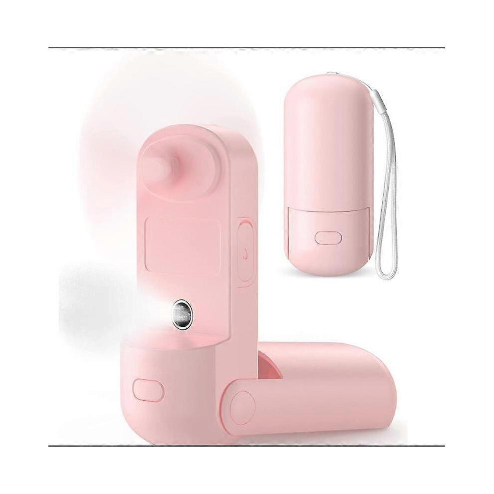 Handheld Fan (Pink), Mini Portable Handheld Fan Mist Fan, Quiet Foldable Personal USB Rechargeable Fan with Power Bank for Office/Travel