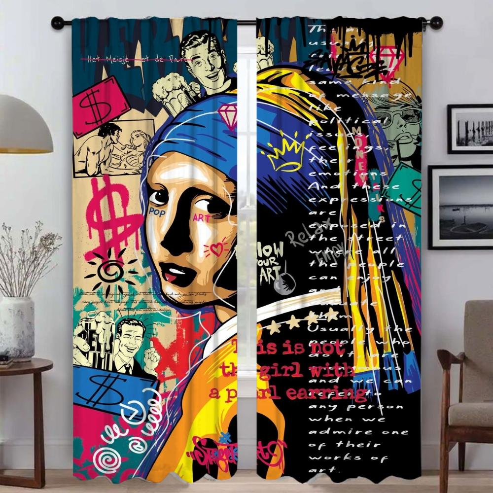 Anti-mosquito Curtains for Living Room Curtain Hip Hop Personality Kitchen Curtains 2 Pieces Tulle for Bedroom Shades Partition