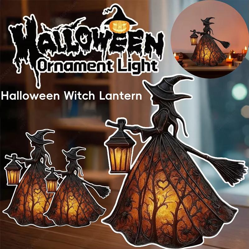 Halloween Witch Lantern Indoor Spooky Standing Night Light Unique Witch Statue Table Lamp for Bedroom Halloween Decor Gifts