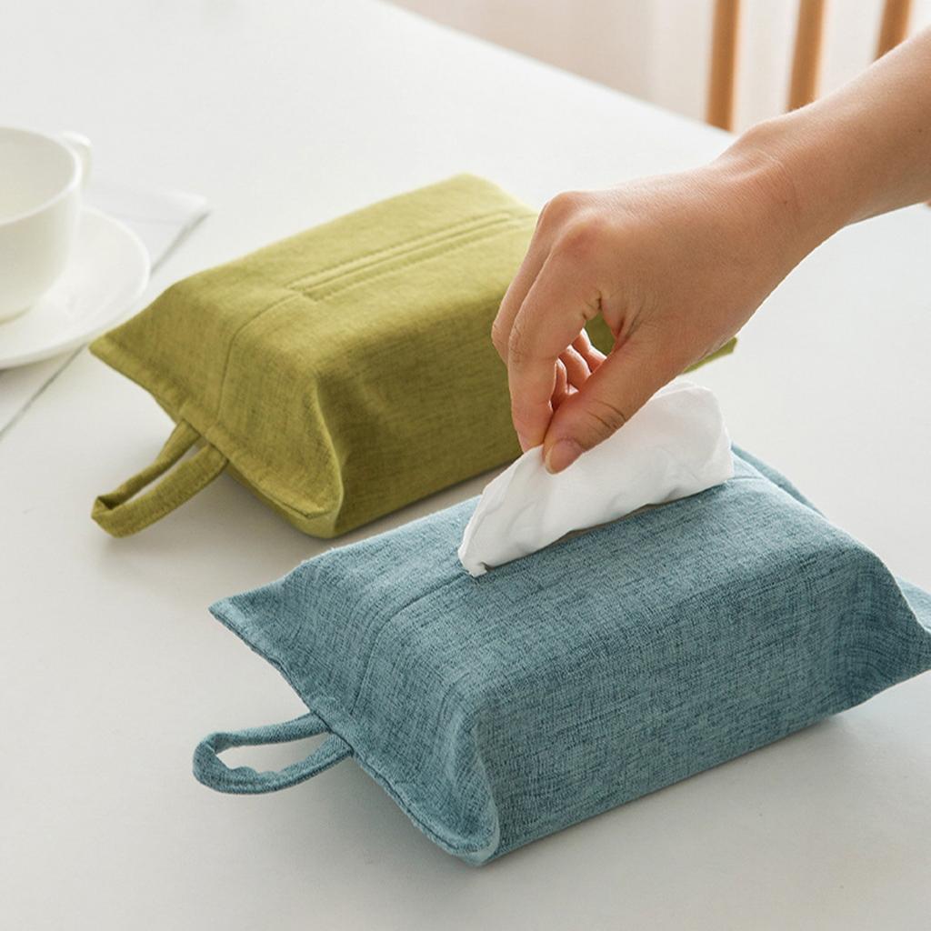 Elegant Fabric Tissue Box Cover with Hanging Rope Wall Mounted Napkin Dispenser Paper Towel Holder for Home and Office