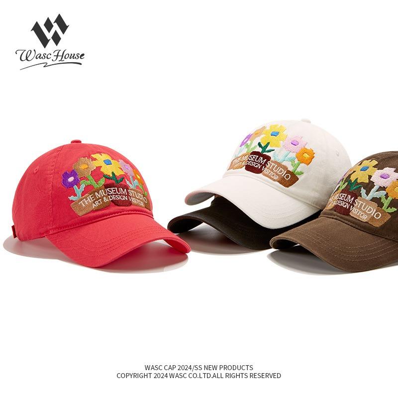 Korean Five-pot Flower Embroidery Baseball Cap Female Couple Soft Top Street Shade Sunscreen Cap Male