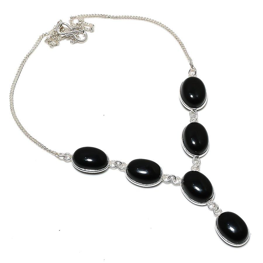 

Ювелирное ожерелье из стерлингового серебра 925 пробы с натуральным черным ониксом, 18 дюймов, O6r83