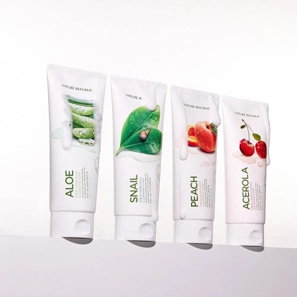 Nature Republic Fresh Herb Foam Cleansing 170ml (Pack of 4) Snail + Peach + Acerola + Aloe