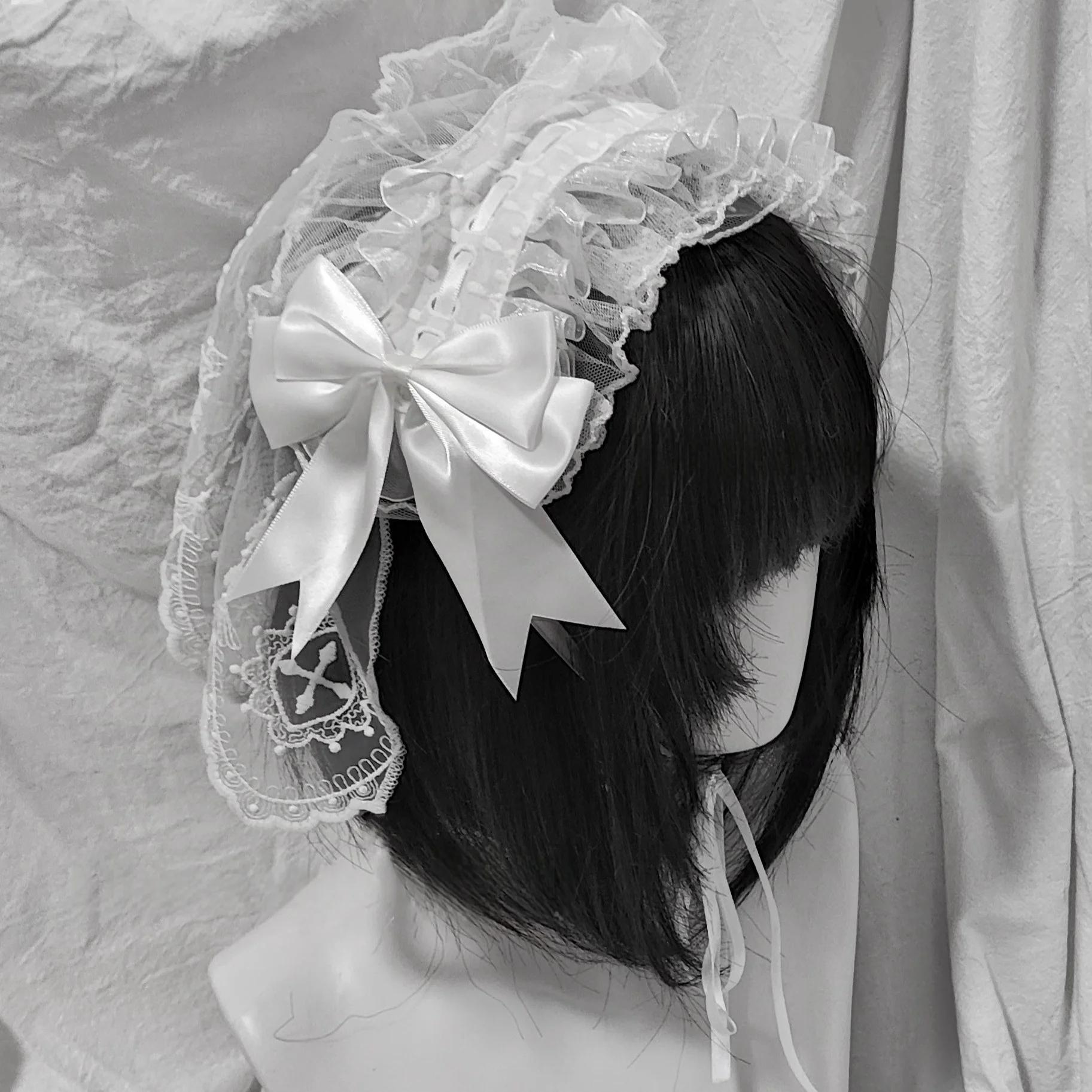 

4 Types Original Lolita Bridal Veil Versatile Headband Gothic Dark Lace Angel Headpiece Lolita Cosplay Ruffled Hair Accessory