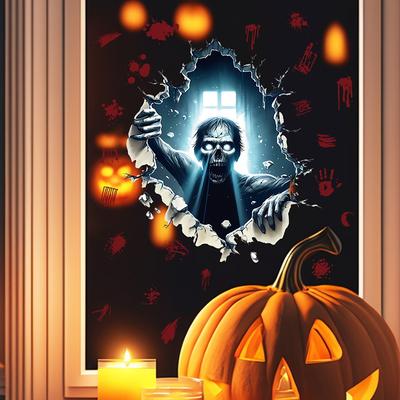 Halloween 3D Effect Wall-Breaking Horror Zombies Climbing Window Wall Stickers Waterproof And Oil-Proof Stickers Removable