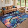 Galaxy Theme Sea Turtle Rug for Kids Bedroom, Animal Print Playroom Carpet, Non-Slip Floor Mat for Children