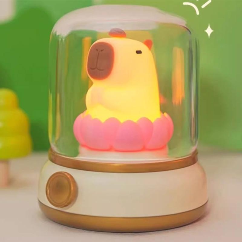 Vintage Capybara Nightlight Silicones Desktop Figurine with Gentle Glowing Oil Lamp Shape USB Rechargeable Night Lamp
