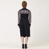 Bunderghost Jacquard Contrast Puff Sleeve Pleated Long Dress Navy