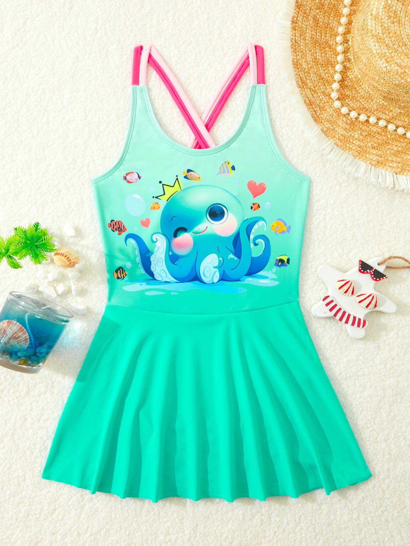 

Мультяшное платье-сарафан для девочек 2025 - Детская плиссированная юбка Купальник 4 Years озеро синий