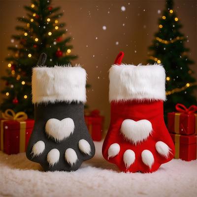 Hundepfoten-Socken Weihnachtsbaum-Dekoration mit rotem Herzen Graue Polsterung Haustierliebhaber Geschenk für Kaminsims Weihnachtsfeier-Mitbringsel