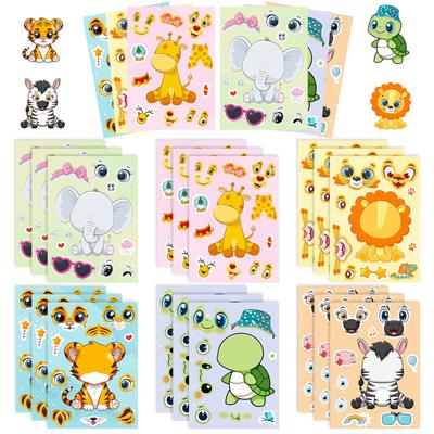 Kinder Cartoon Tier Aufkleber Set 6 Bögen Gesicht Make-a- Decals ideal für Notizbuch Telefon Laptop Schreibwaren Dekoration Geschenke Kinder