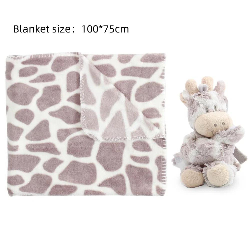 2pcs/set Flannel Plush Baby Blanket Stuffed Animal Baby Sleep Blanket
