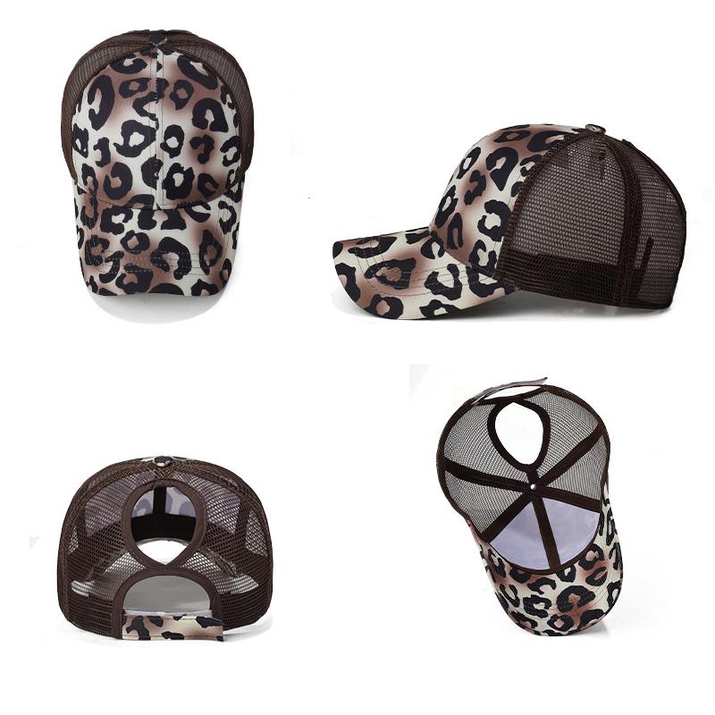 Leopard Print Ponytail Baseball Cap Net Cap Outdoor Sports Sun Hat