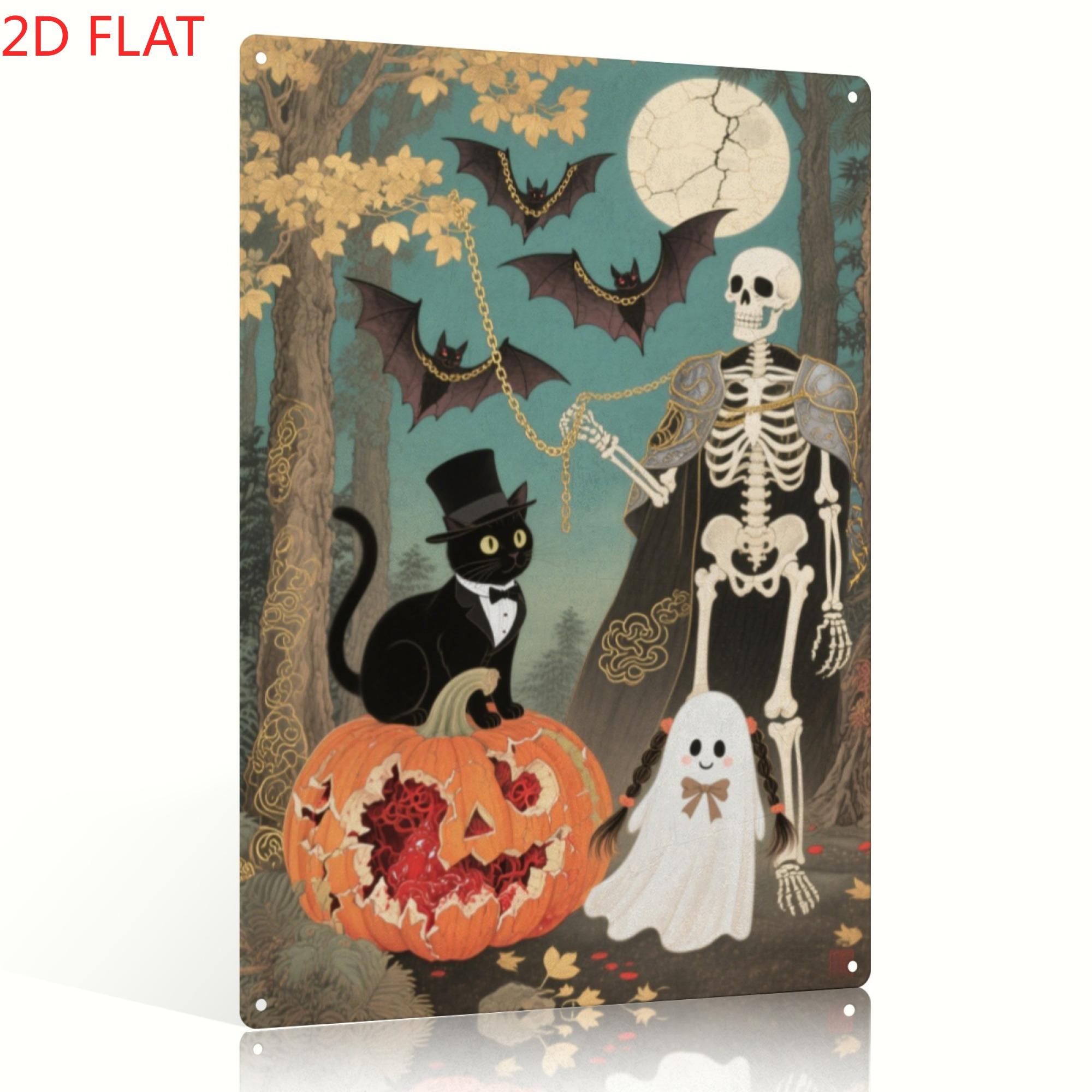 

Vintage Halloween Metal Sign Skeleton Cat Pumpkin Design Perfect for Living Room Bar Restaurant Kitchen Garden Outd 20x30cm（7.8x11.8inch）