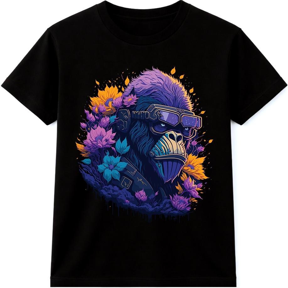 Gorilla Cyberpunk T Shirt Neon Futuristic Ape Sci Fi Streetwear Graphic Tee S