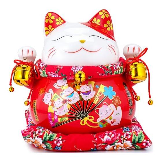EnergyPower Maneki Neko Premium White Porcelain Lucky Fortune Large Large Cushion Included Porcelain Maneki Neko Hand Painted Handmade Cat Good for