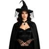 Halloween Witch Costume 4-Piece Set with Hat Gloves Necklace Cape for Women