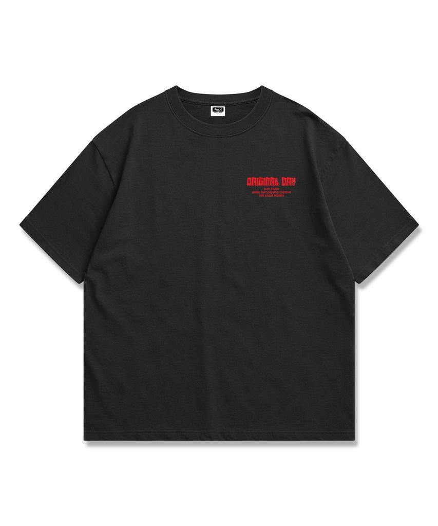 ORIGINALDAY Original Color Font Oversized Short Sleeve T-Shirt Unisex Black (Red)